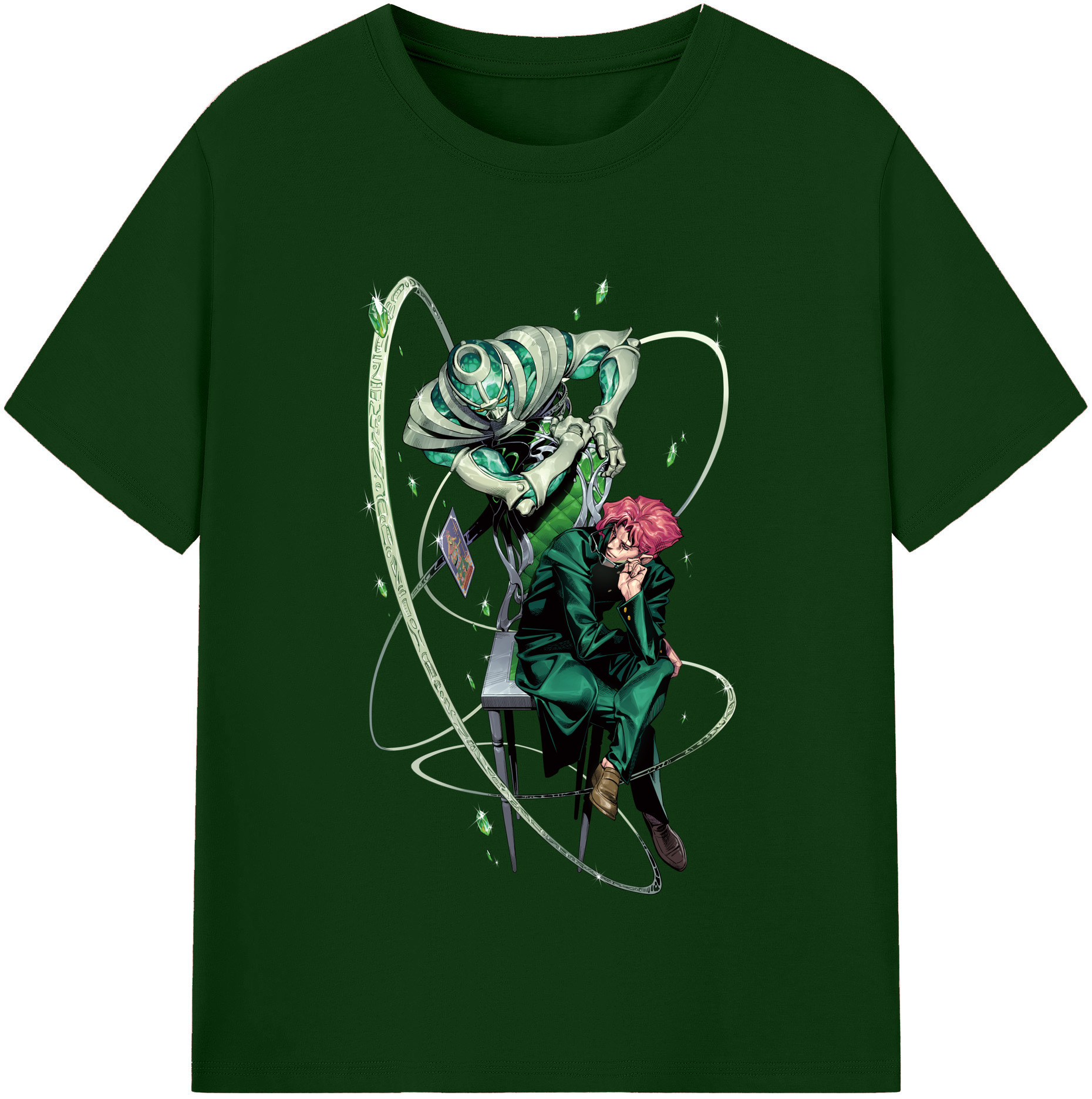 （画像用） ジョジョの奇妙な冒険 花京院 典明（かきょういん のりあき） JoJo's Bizarre Adventure Kakyoin Noriaki 綿100％半袖Tシャツ（フロントプリント）